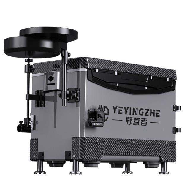 Camper's new multi-purpose fishing box, 2024, full of carbon-fibrous lids outside the octopus